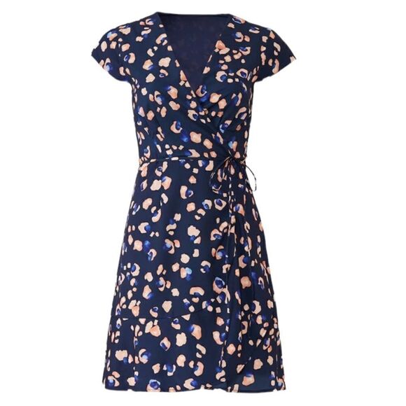 Anthropologie Hutch Wrap Around Clara Navy Blue Leopard Dress - Medium / M - Picture 3 of 11